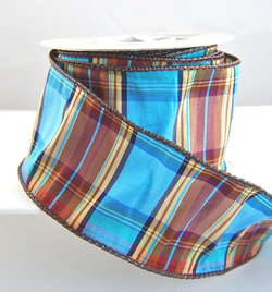 Wired Blue and Brown Dupioni Ribbon