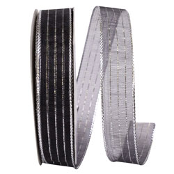 Metallic Organza Stripe Black and Silver 5/8"