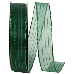 Metallic Organza Stripe Hunter Green 5/8" 25 Yards Sheer