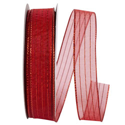 Metallic Organza Stripe Red 5/8" 25 Yards Sheer