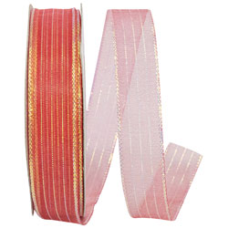 Metallic Organza Stripe Watermelon 5/8" 25 Yards Sheer