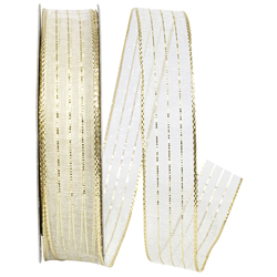 Metallic Organza Stripe Ivory and Gold 5/8" 25 Yards Sheer